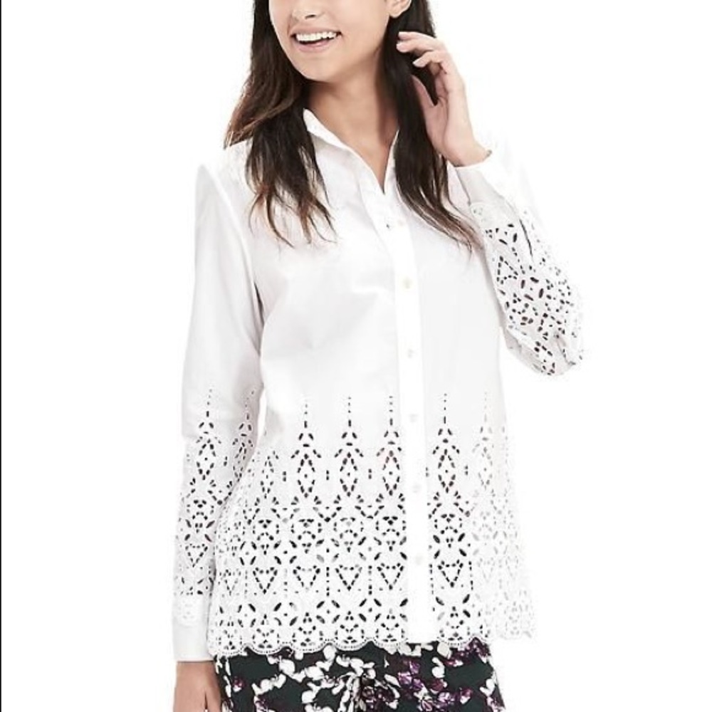 Banana Republic Scallop-Hem Eyelet Blouse